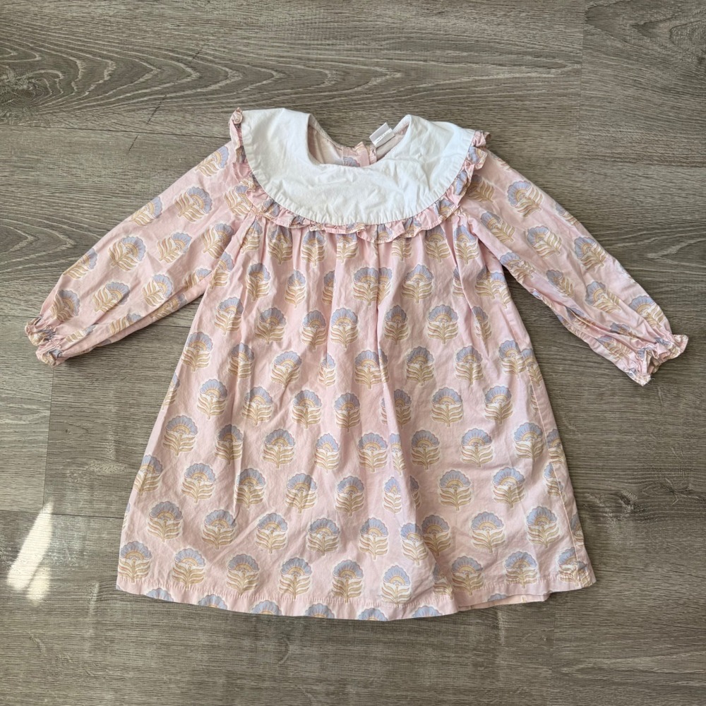 Stitchy Fish Girls Pink Floral Long Sleeve Peter Pan Collar Dress Size 4T